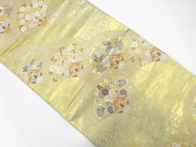 JAPANESE KIMONO / FUKURO OBI / SILK / WOVEN FLORAL SEIGAIHA & CRANES